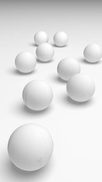 White abstract background. Set of white balls isolated on white backdrop. 3D illustration - Foto, imagen