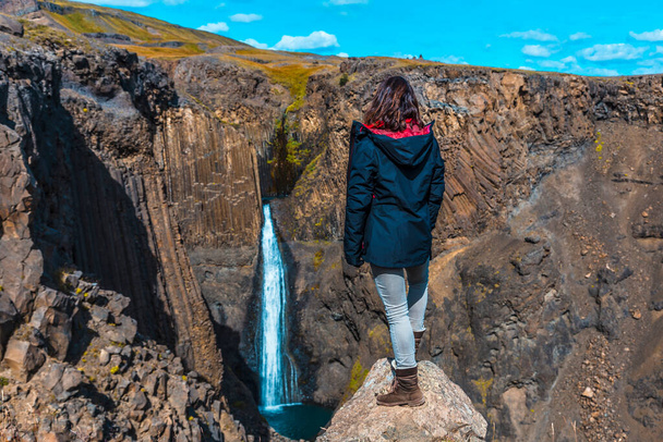 woman looking at Amazing landscape of Iceland - 写真・画像