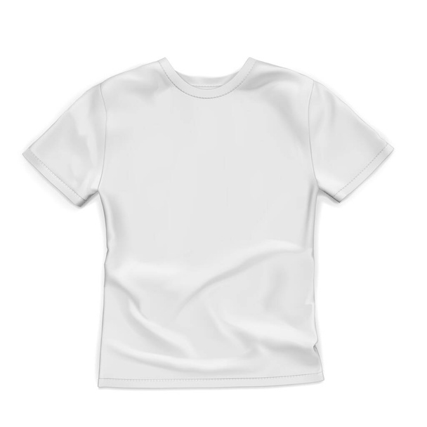Vektor gúnyolódik fehér egyszerű póló feküdt a felszínen egy felülnézetből. Ruha sablon nyomtatási tervezés. 3d reális vektor illusztráció elszigetelt fehér háttér. - Vektor, kép