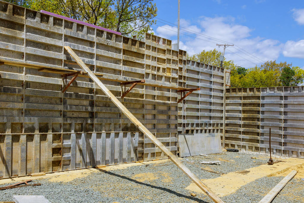 Construction formwork for concrete columns, beams, walls with foundation of the house - Photo, Image