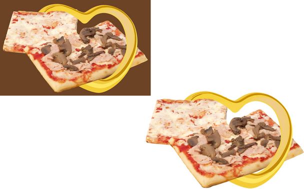 Pizza de jamón rectangular y champiñones para llevar jamón rectangular y champiñones para llevar
 - Foto, Imagen