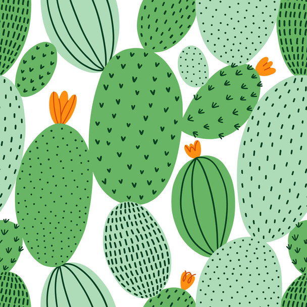 Green doodle cactus vector seamless pattern - Vector, Image