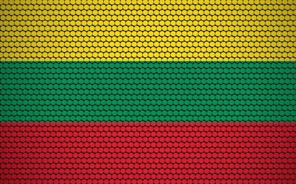 Litevská abstraktní vlajka vytvořená z kruhů. Litevská vlajka navržená s barevnými tečkami, které jí dávají moderní a futuristický abstraktní vzhled. - Vektor, obrázek