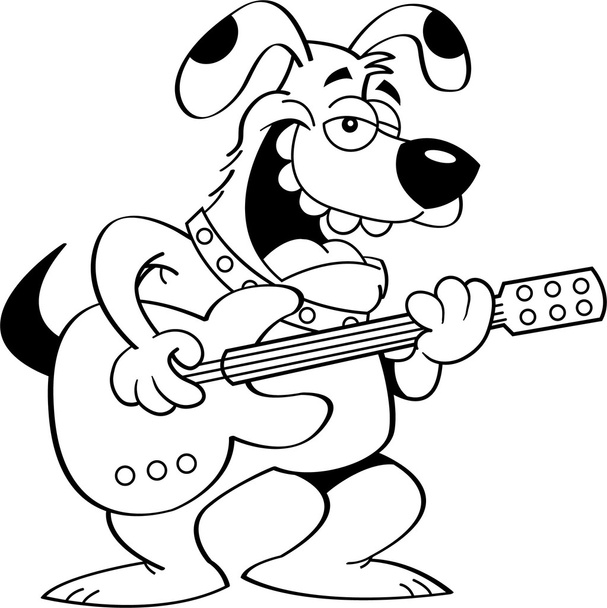 Cartoon Dog tocando una guitarra
 - Vector, imagen
