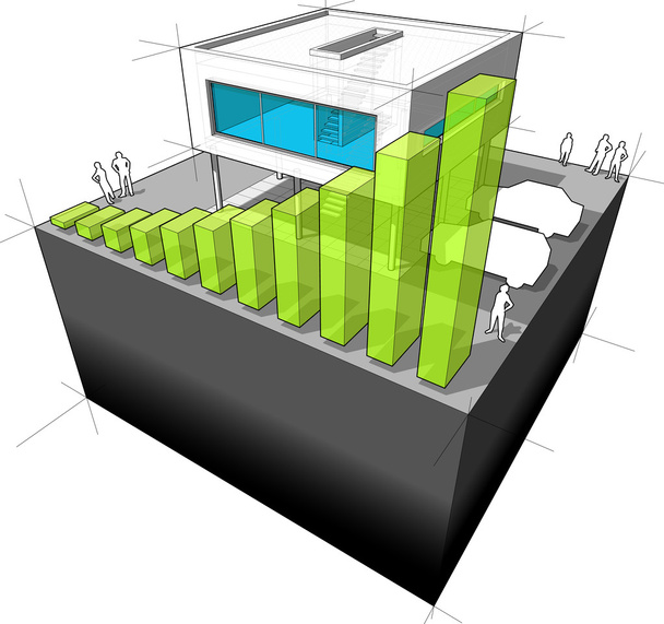moderne huis met groene bedrijven diagram - Vector, afbeelding
