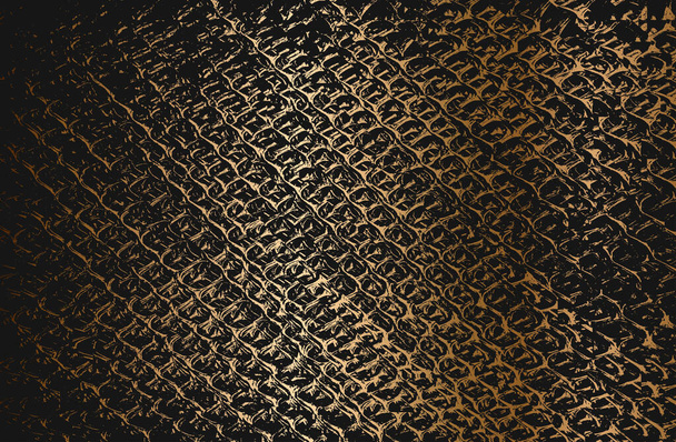 Золотой стресс старая ржавая кожура, нацарапанная векторная текстура с металлической сеткой, проволокой, клеткой, скрещенными полосками. Иллюстрация EPS8
. - Вектор,изображение