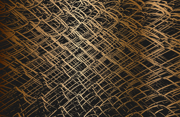 Gouden nood oude roestige geschilde, geschraapte vector textuur met metalen net, draad, kooi, gekruiste strepen. EPS8-illustratie. - Vector, afbeelding