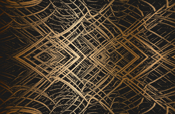 Golden distress old rusted peeled, scrathed vector texture with metal net, wire, cage, crossed stripes. EPS8 illustration. - Vector, Image