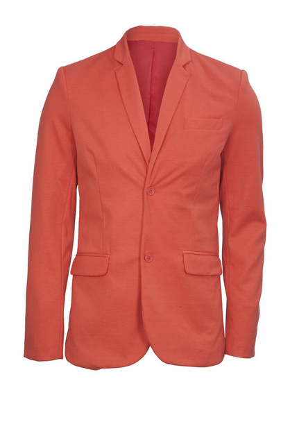 Коралловый розовый вечерний пиджак для мужчин, изолированный. Модная мужская куртка, изолированная на белом
. - Фото, изображение
