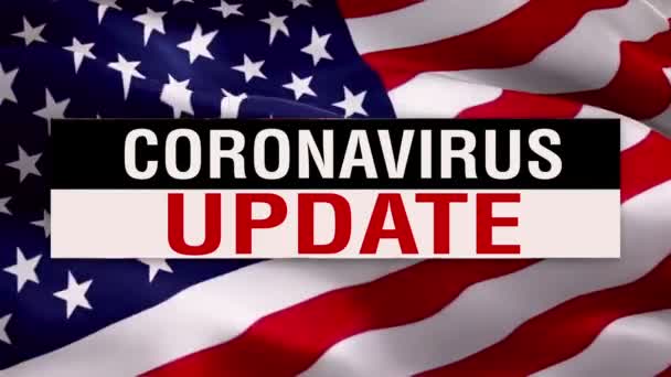 Coronavirus Update Text on USA flag video waving in wind. Antecedentes realistas de la bandera estadounidense. Fondo concepto de virus Corona en Estados Unidos Bandera Looping Primer plano 1080p Full HD 1920X1080 metraje - Imágenes, Vídeo