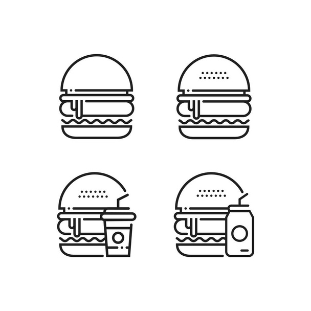 hamburger logo iconen Flat Vector Symbool, met frisdrank en sap - Vector, afbeelding