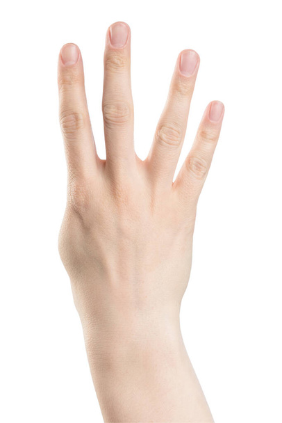 Männliche Hand zählt von eins bis fünf isoliert auf weißem Hintergrund - Foto, Bild