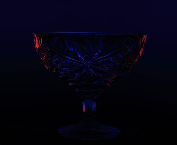 close up of crystal bowl on black background  - Φωτογραφία, εικόνα
