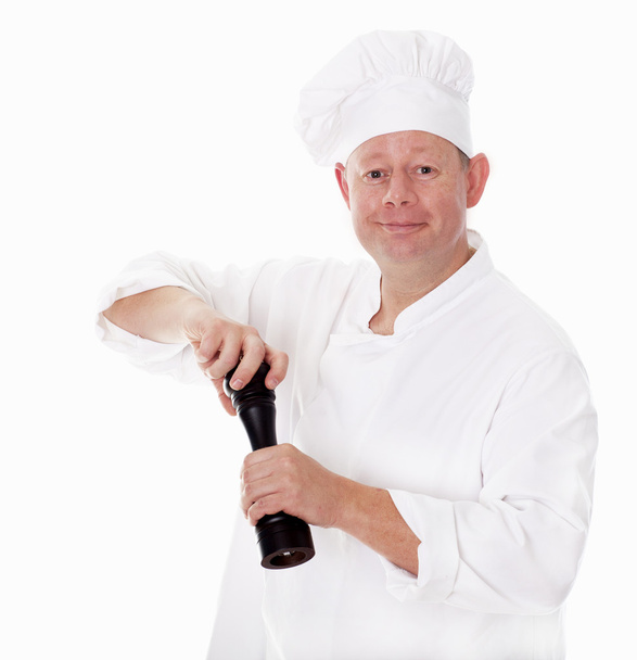Cuoco maschio con macinapepe
 - Foto, immagini
