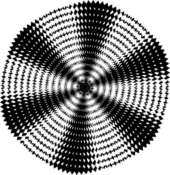 Abstracte gedraaide zwart-wit achtergrond. Optische illusie van vervormd technologieoppervlak. Verdraaide strepen. Gestileerde 3D textuur. Vectorillustratie. - Vector, afbeelding