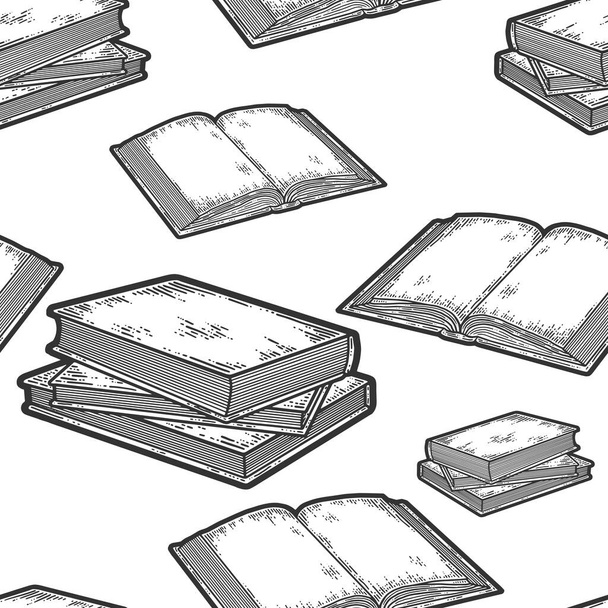Seamless pattern. Set three books are stacked and open book. - Vector, Image