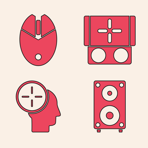 Set Stereo speaker, Computer mouse gaming, Portable video game console and Head hunting concept icon. Vector - Vector, Image
