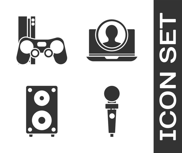 Set Joystick for arcade machine, Game console with joystick, Stereo speaker and Create account screen icon. Vector - Vector, Image