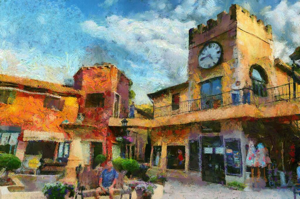Italian style  Colorful Italian style architecture Illustrations creates an impressionist style of painting. - Photo, Image