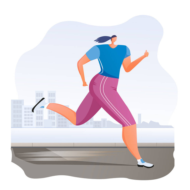 Girl on a morning run . - Vector, Image