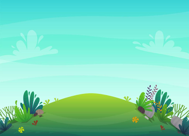 gazon gai prairie aux arbres du parc et buissons fleurs décor arrière-plan. illustration vectorielle de la nature forestière style dessin animé heureux
 - Vecteur, image