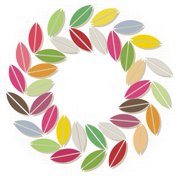 Little colorful leaves in round wreath geometric nature elements illustration on white background - Vector, imagen