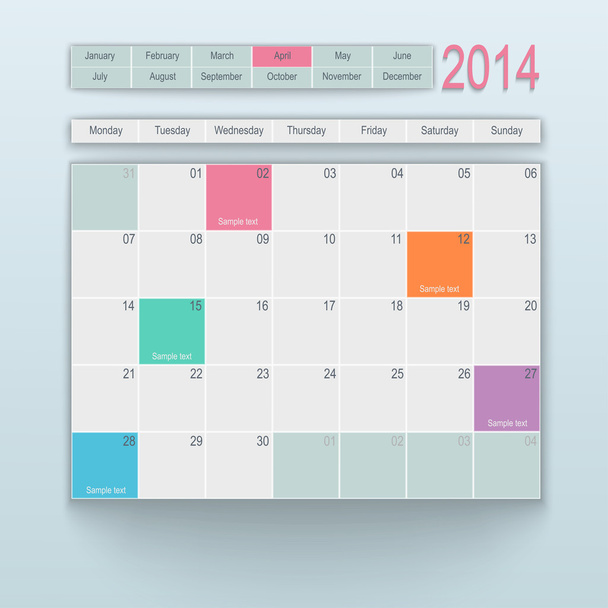 Diseño del calendario. Abril
 - Vector, Imagen