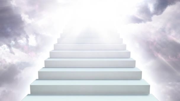 Stairway to Heaven in Cloudy Sky with Sunlight Rays Shining Down - 4K Seamless Loop Motion Background Animation - Кадры, видео