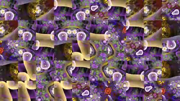 Vidéo abstraite de textures mosaïques à partir d'éléments d'une image fractale violette multicolore et brillante. Conception de fond. En toile de fond. Papier peint
. - Séquence, vidéo