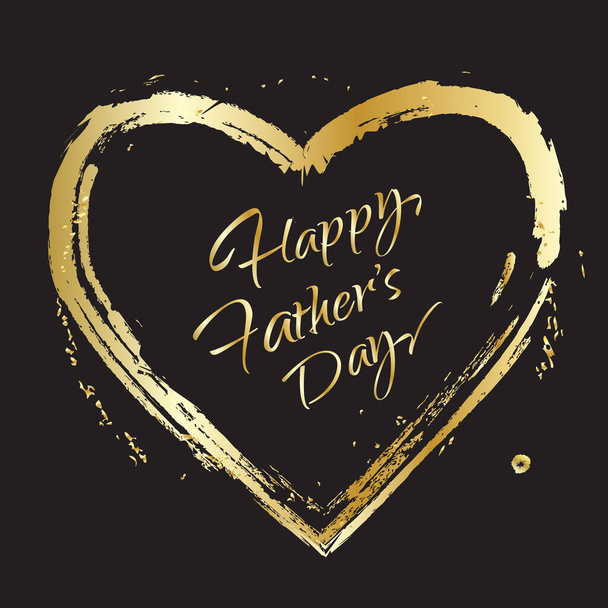 Fathers day greeting card design with gold heart grunge shape, calligraphy, lettering, heart, balloons, Abstract background, black color. Summer Holiday decoration, frames, paper golden foil texture. Flat beautiful luxury design vector template. - Vector, Image