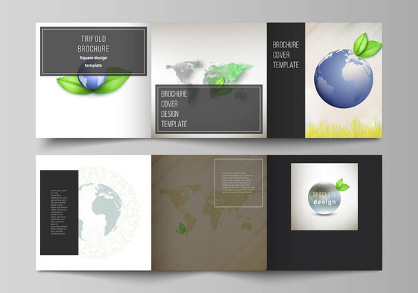 Vector layout of square format covers design template for trifold brochure, flyer, cover design, book design, brochure cover. Save Earth planet concept. Sustainable development global business concept. - Vektör, Görsel