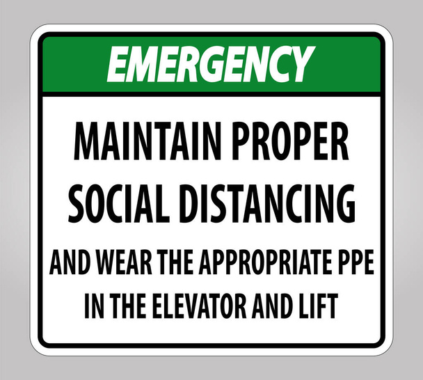 O sinal apropriado do afastamento social da manutenção da emergência isola-se no fundo branco, ilustração do vetor EPS.10
  - Vetor, Imagem