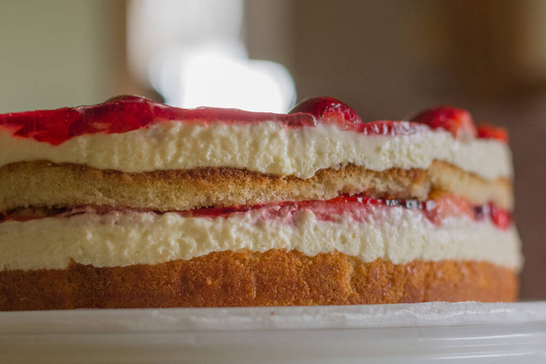 vanilla sponge cake with strawberry jelly coating - Photo, Image