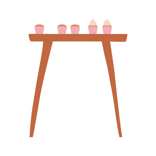 カップケーキ焼きアイコンデザインの木製テーブル - ベクター画像