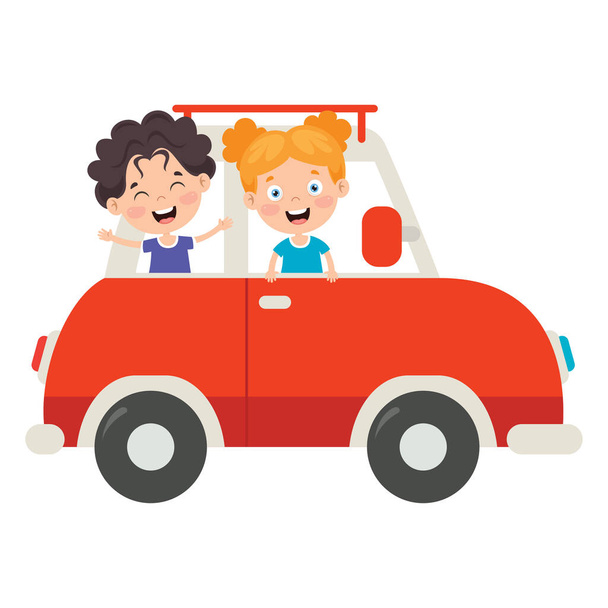 Personagens de desenhos animados viajando com veículo
  - Vetor, Imagem