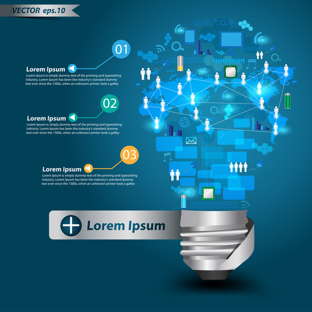 Creative light bulb with technology business Network process diagram concept idea - Vector, Image