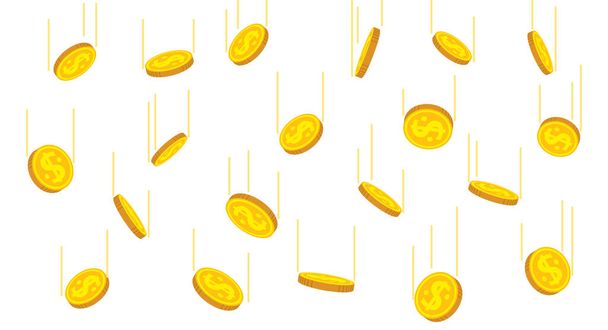 コインモーションフラット漫画スタイル黄金のコイン雨 - ベクター画像