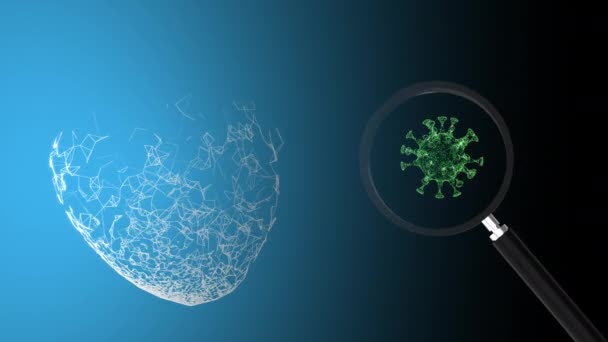 Visualization of virus under magnifying glass over abstract background. - Footage, Video