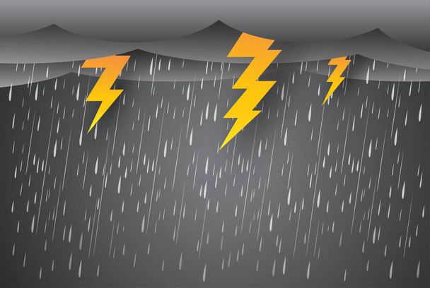 rain and storm with lightning thunder, Black sky weather, Natural disaster, vector design. - Vector, Image