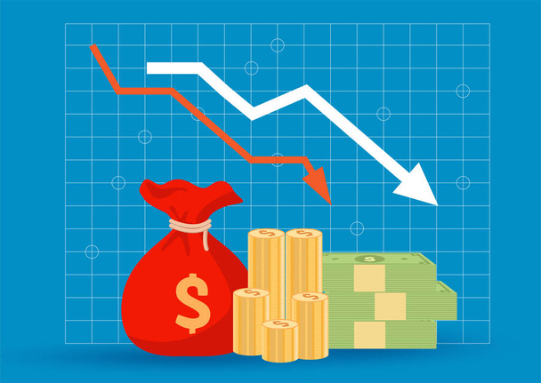 Кризис финансирования бизнеса, график вниз, красные стрелки индикатора, векторный дизайн
 - Вектор,изображение
