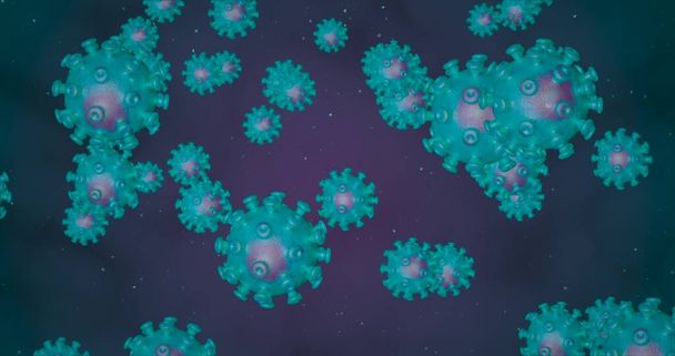 Koronavirové buňky. Skupina virů, které způsobují respirační infekce pod mikroskopem. 3D vykreslování 3D ilustrace - Fotografie, Obrázek