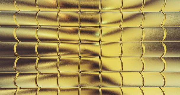Złote płytki foliowe tekstury tła. Cyfrowa powierzchnia 3D. 3D ilustracja - Zdjęcie, obraz