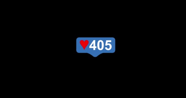 Contador de coração vermelho de mídia social, mostra gostos ao longo do tempo no fundo preto. Toque como botão animado 4K. Renderização 3D
 - Filmagem, Vídeo
