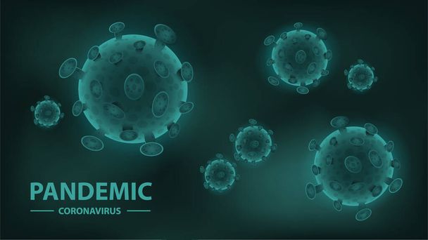Vektorillustration. Coronavirus tödlicher Ausbruch und Coronaviren Influenza Hintergrund als gefährliche Grippefälle als medizinisches Pandemierisikokonzept mit Krankheitszellen - Vektor, Bild