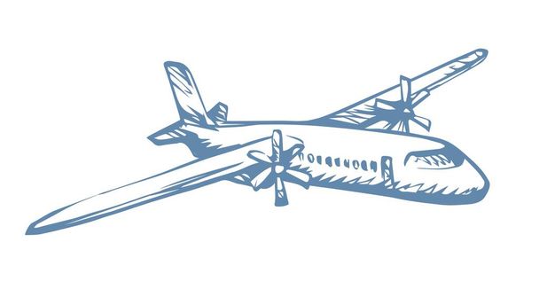 Egy nagy repülő hajó modell fényben. Szabadkézi körvonalazott fekete tinta kézzel rajzolt charter kézműves web logotípus embléma design retro art doodle stílusú toll a papír szöveges térben. Közelről a csúcsra - Vektor, kép