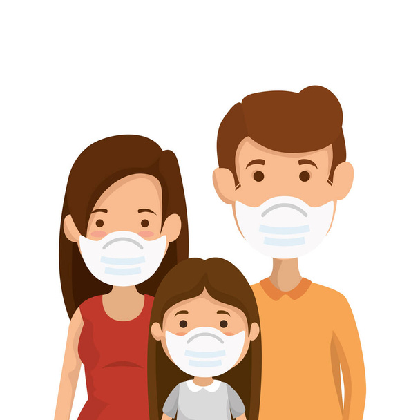 genitori con figlia utilizzando maschera facciale
 - Vettoriali, immagini