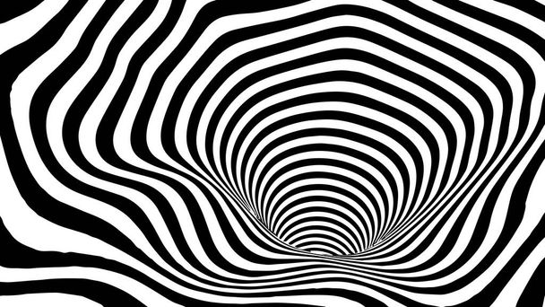 Schwarz-weißes abstraktes Wurmloch. Optische Täuschung. Vektorillustration. 3D-Tunnel. - Vektor, Bild