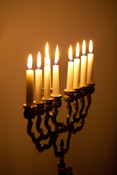 Candles on hanukkah menorah - Fotoğraf, Görsel