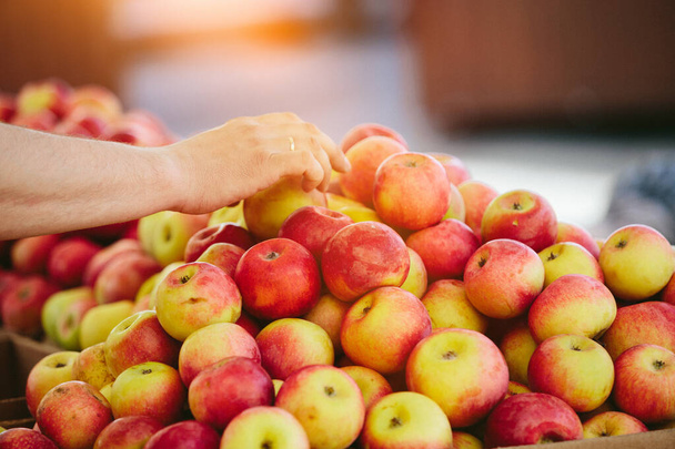 Manzanas frescas en el mercado de agricultores - Foto, Imagen