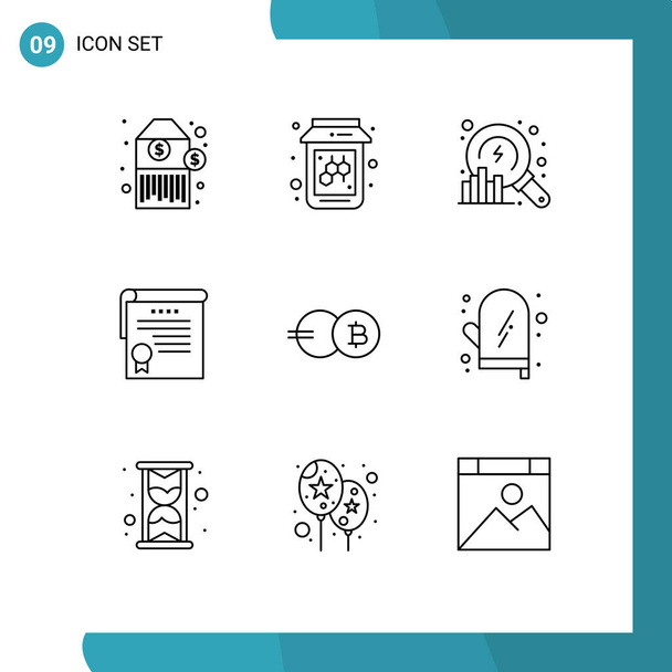Pack of 9 Modern Outlines Signs and Symbols for Web Print Media such as crypto currency, coin, data, eb coin, degrees Editable Vector Design Elements - Vektor, kép